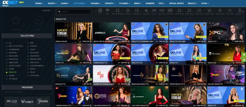 Live roulette at 1xBet Online Casino in Thailand
